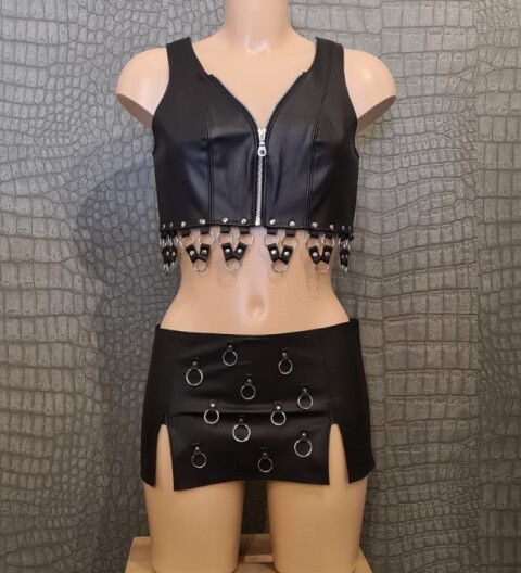 Leren Set Larissa top+rok ring